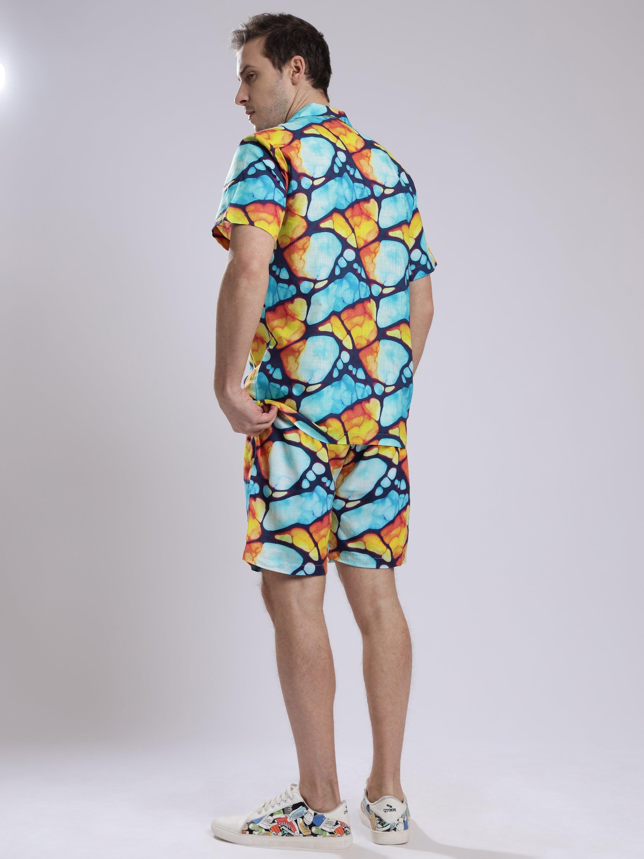 Mosaic Print Linen Men's Shorts Co-Ord Set by Brand Black Jack