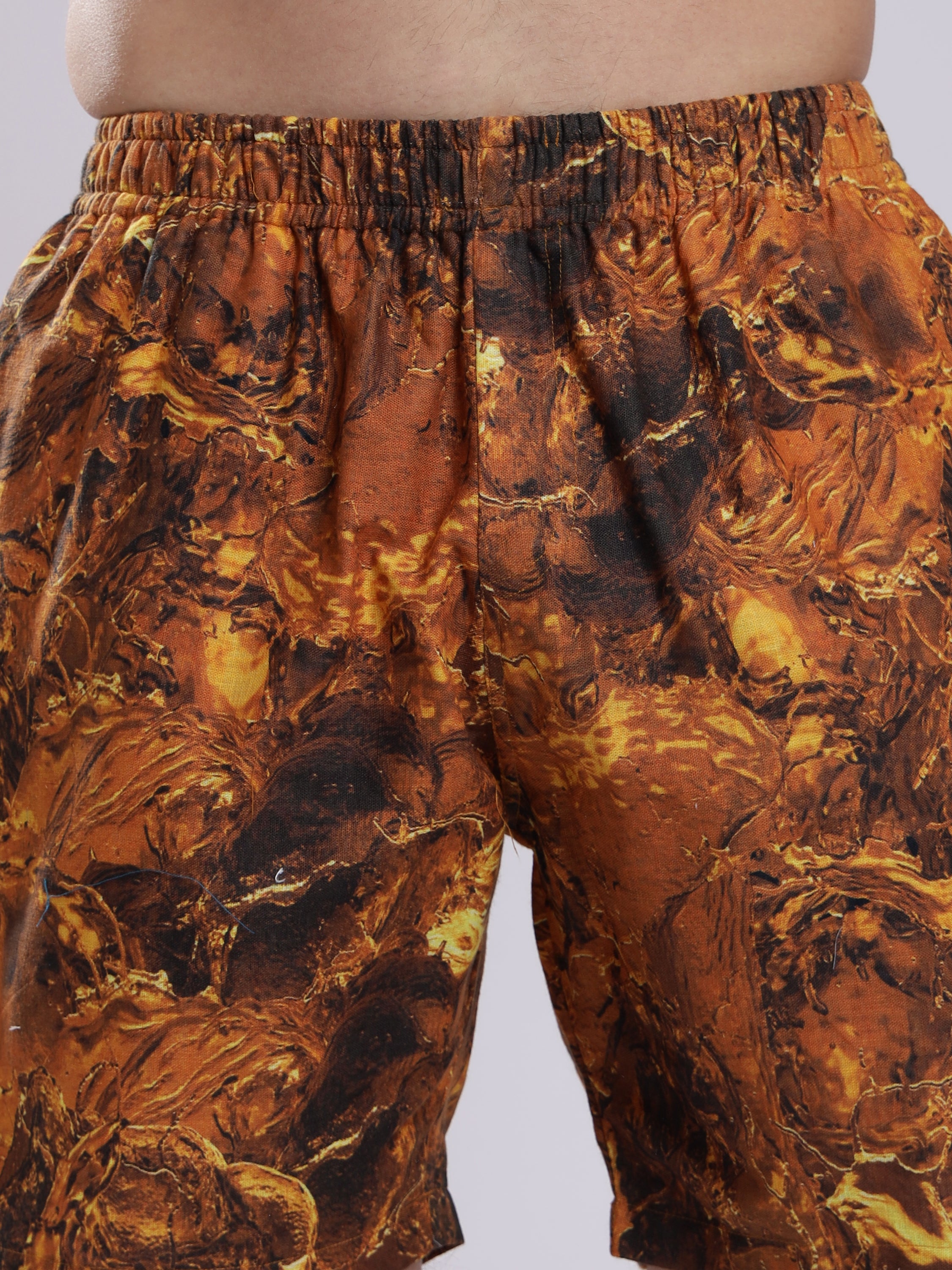 Golden Tie dye Print Linen Men's Shorts Co-Ord Set by Brand Black Jack