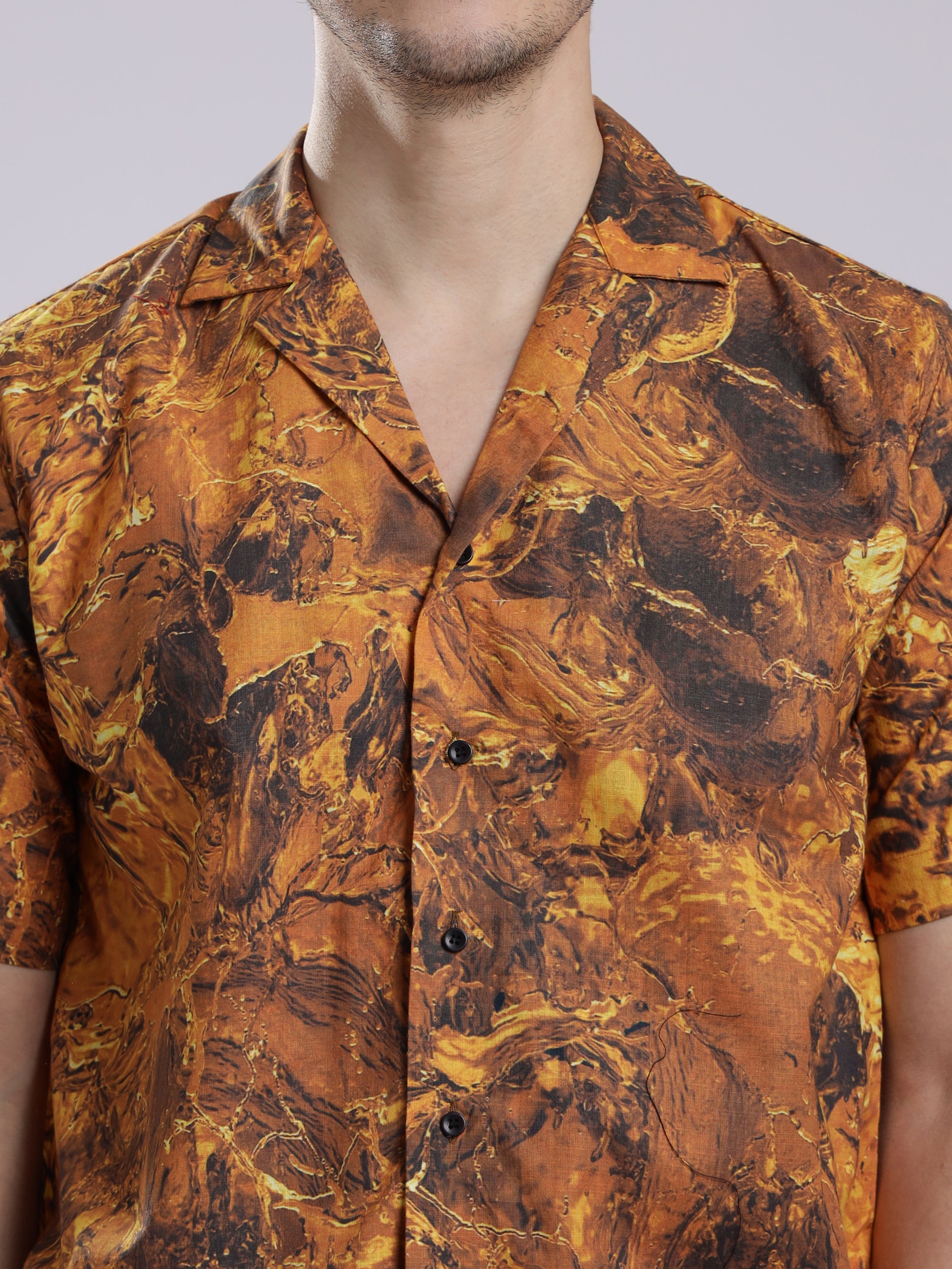 Golden Tie dye Print Linen Men's Shorts Co-Ord Set by Brand Black Jack