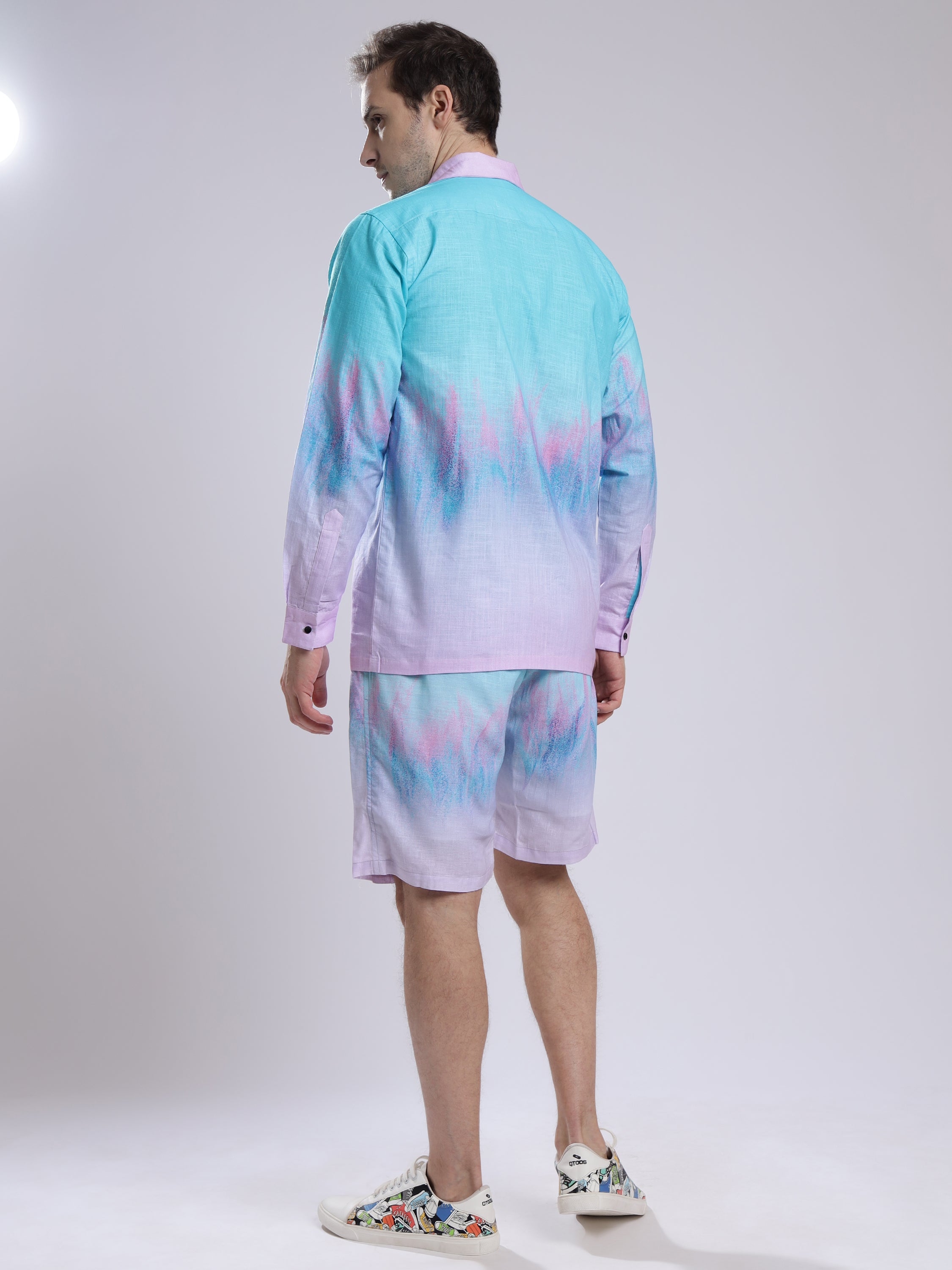 Step Four color Tie Dye Print  Linen Men's Shorts Co-Ord Set by Brand Black Jack