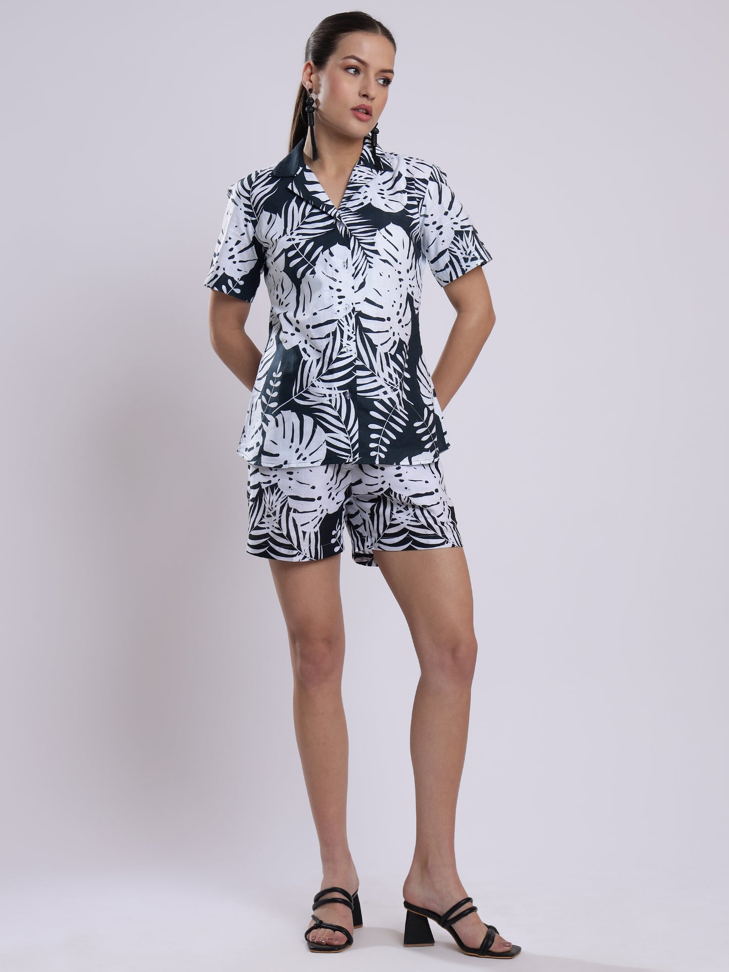 White Leaf Linen Women Shorts Co-Ord Set by Brand Black Jack