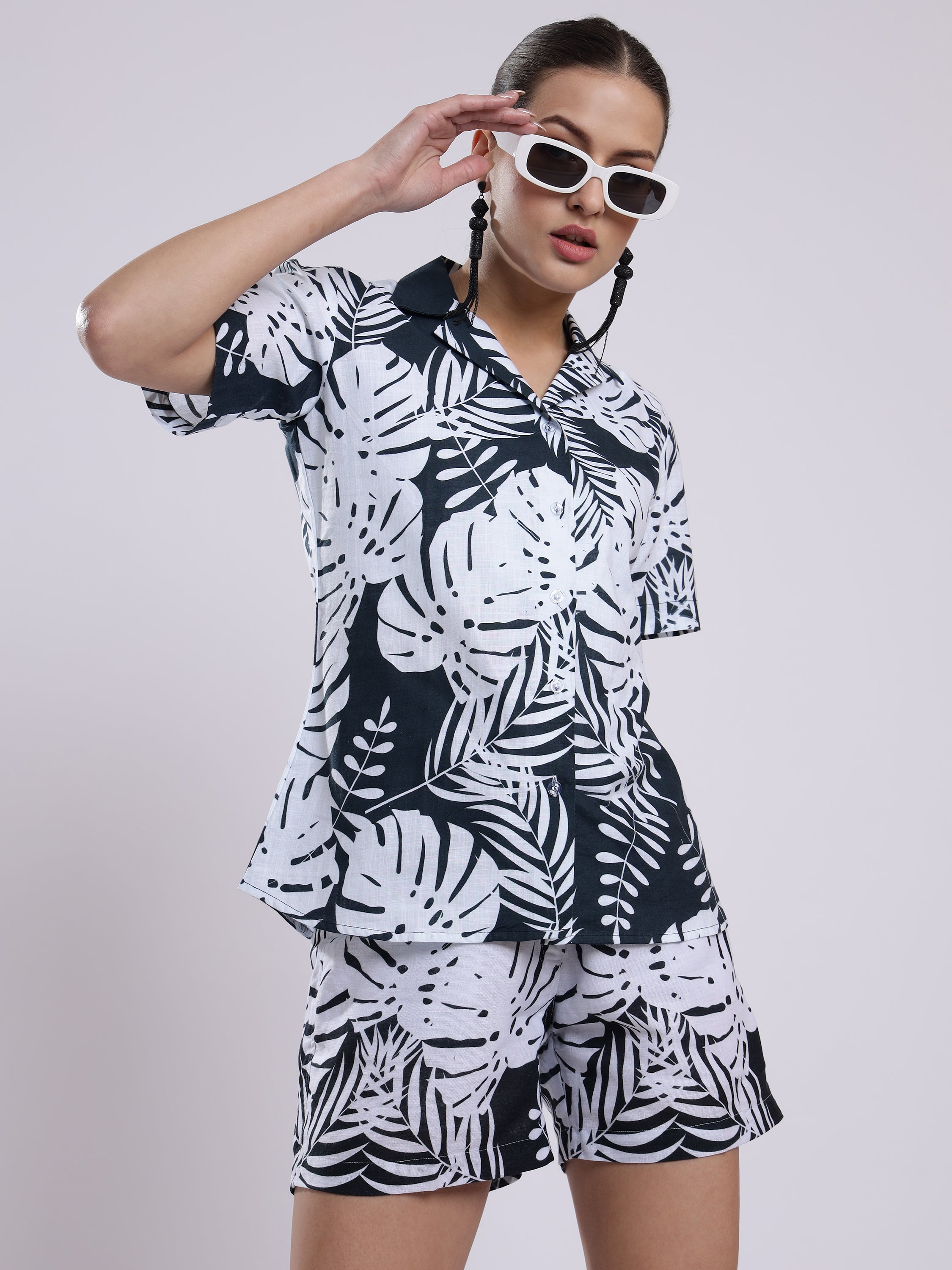 White Leaf Linen Women Shorts Co-Ord Set by Brand Black Jack