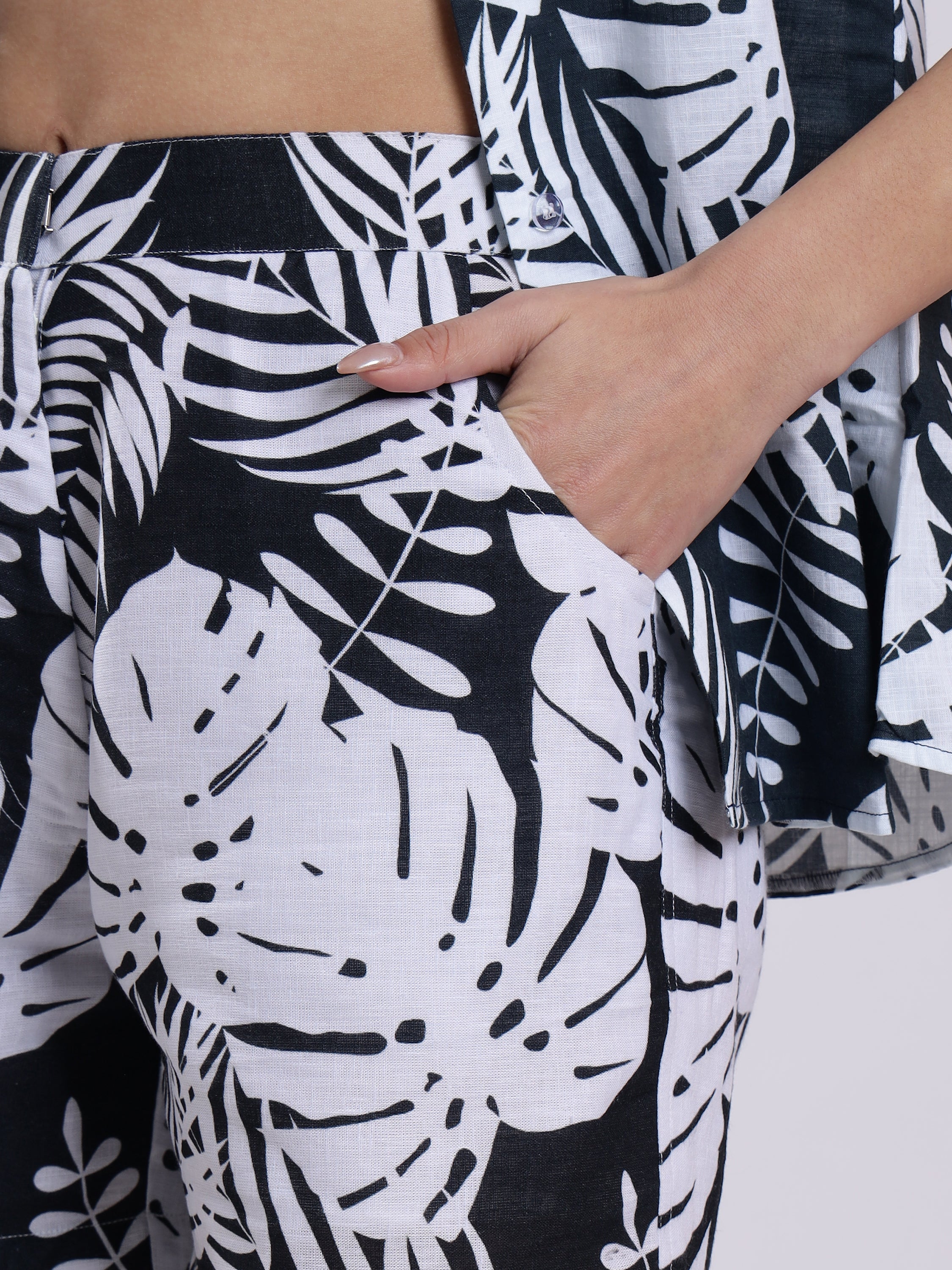 White Leaf Linen Women Shorts Co-Ord Set by Brand Black Jack