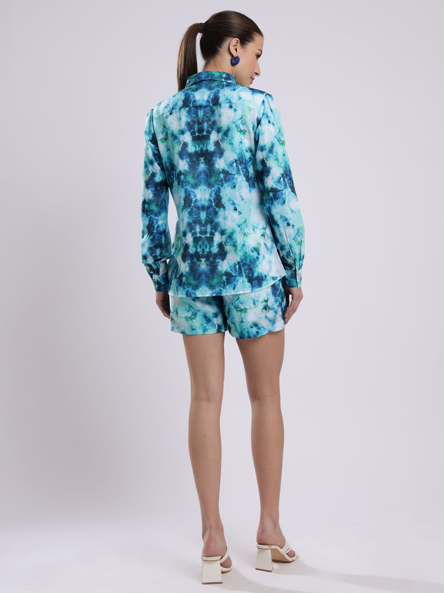 Tie Dye Print Linen Women Shorts Co-Ord Set by Brand Black Jack