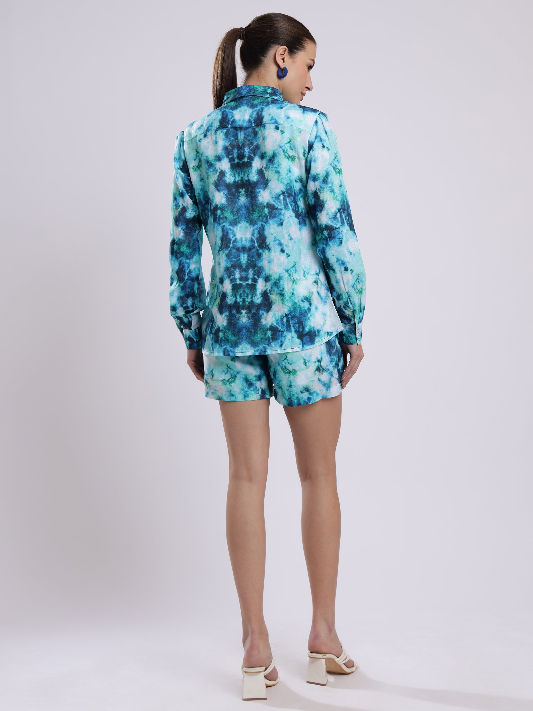 Tie Dye Print Linen Women Shorts Co-Ord Set by Brand Black Jack