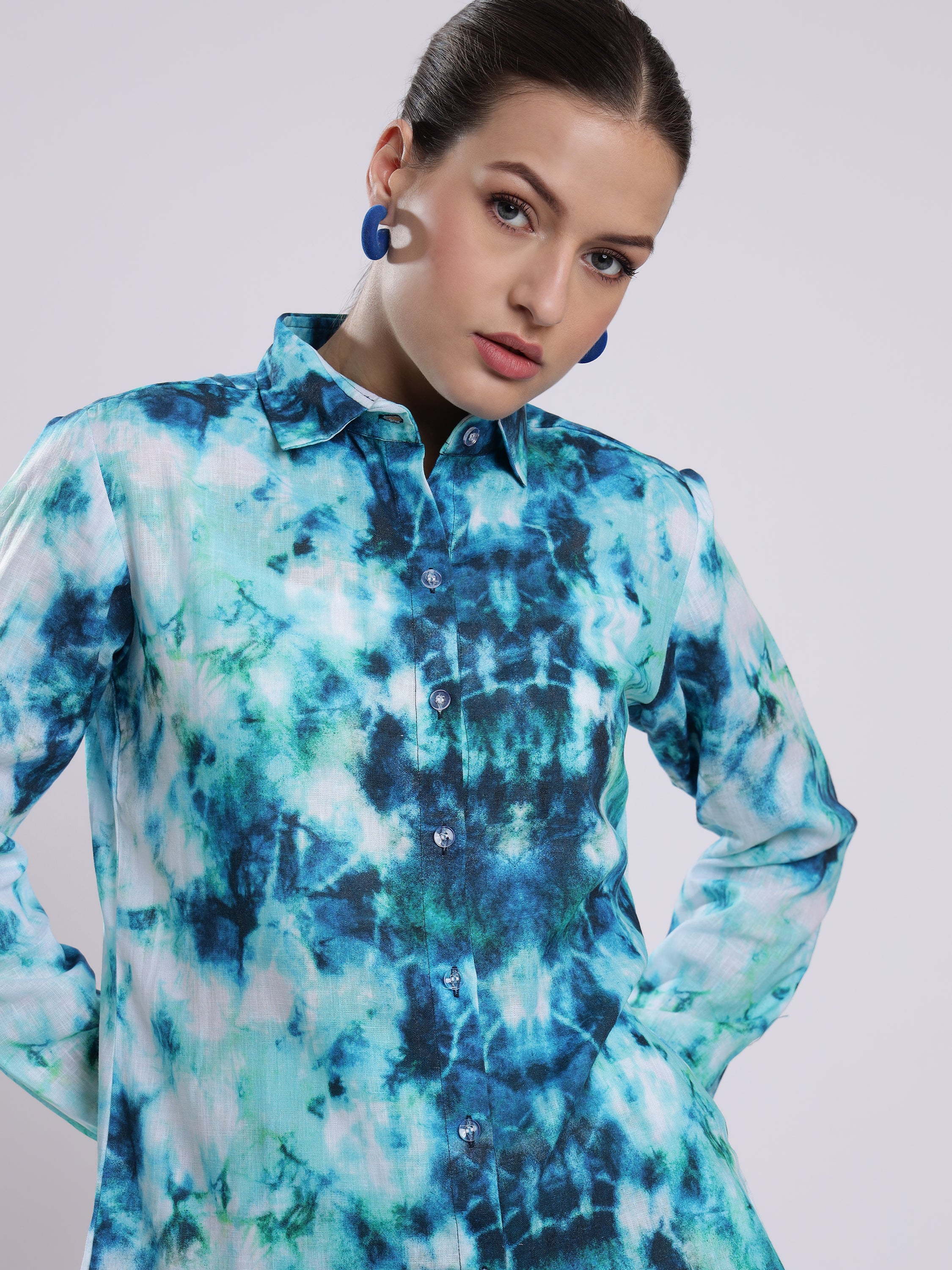 Tie Dye Print Linen Women Shorts Co-Ord Set by Brand Black Jack