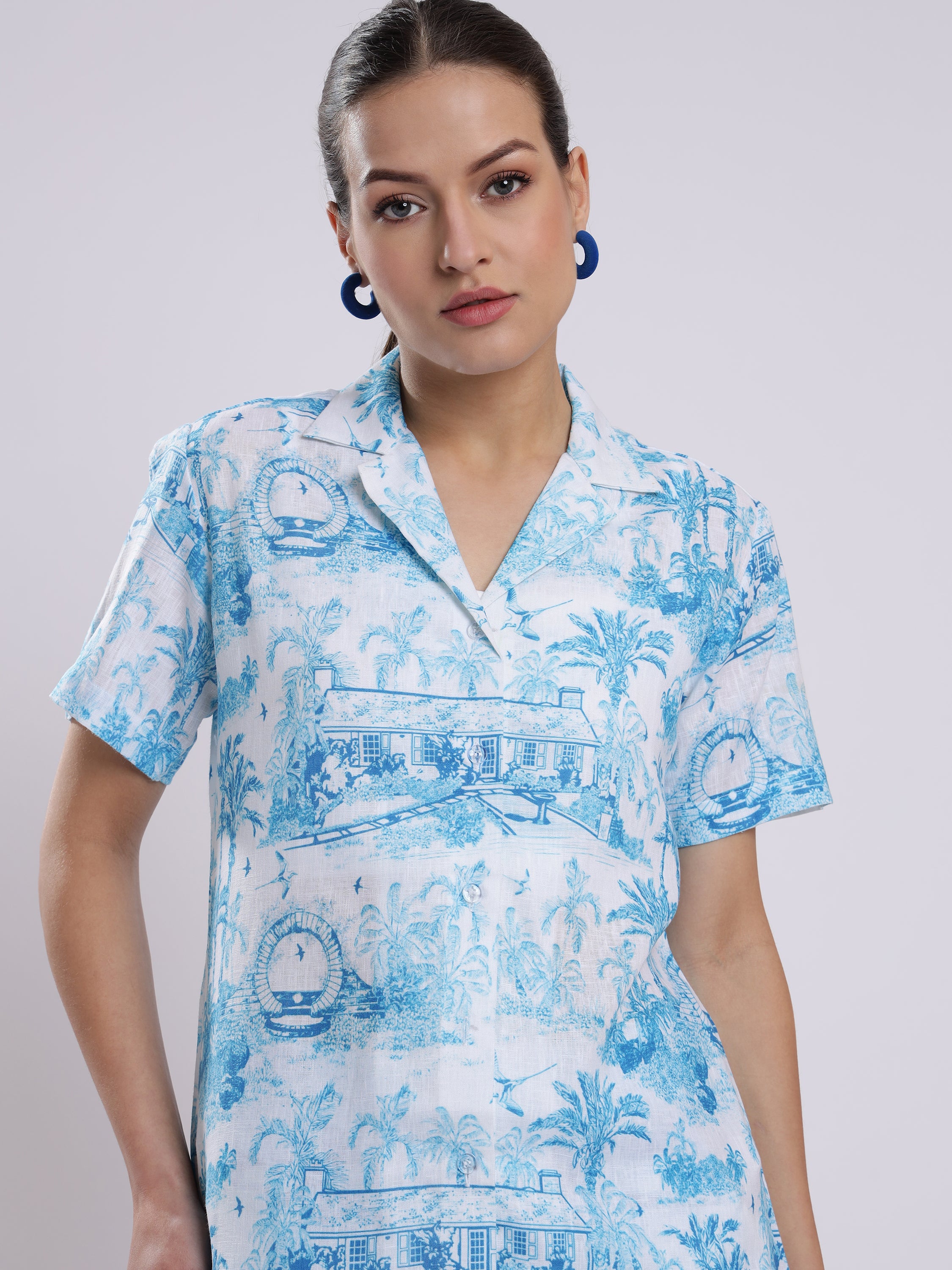 Sweet Farmhouse Palm Tree Linen Women Shorts Co-Ord Set by Brand Black Jack