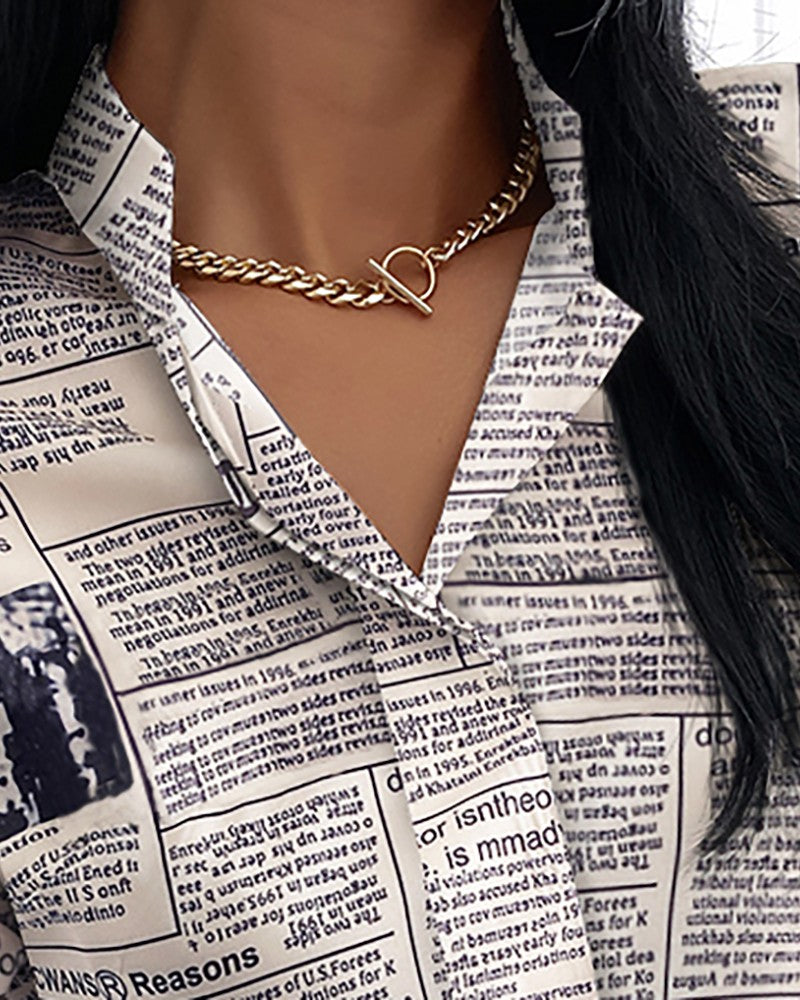 Newspaper Print Long Sleeve Casual Shirt