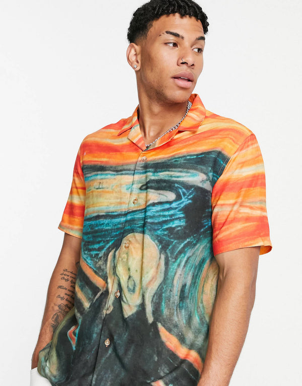 Edvard Munch Scream Print Shirt In Multi Color Half Sleeve