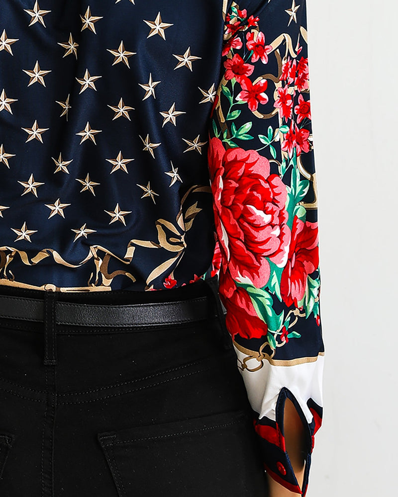 Floral & chains print casual blouse outlet