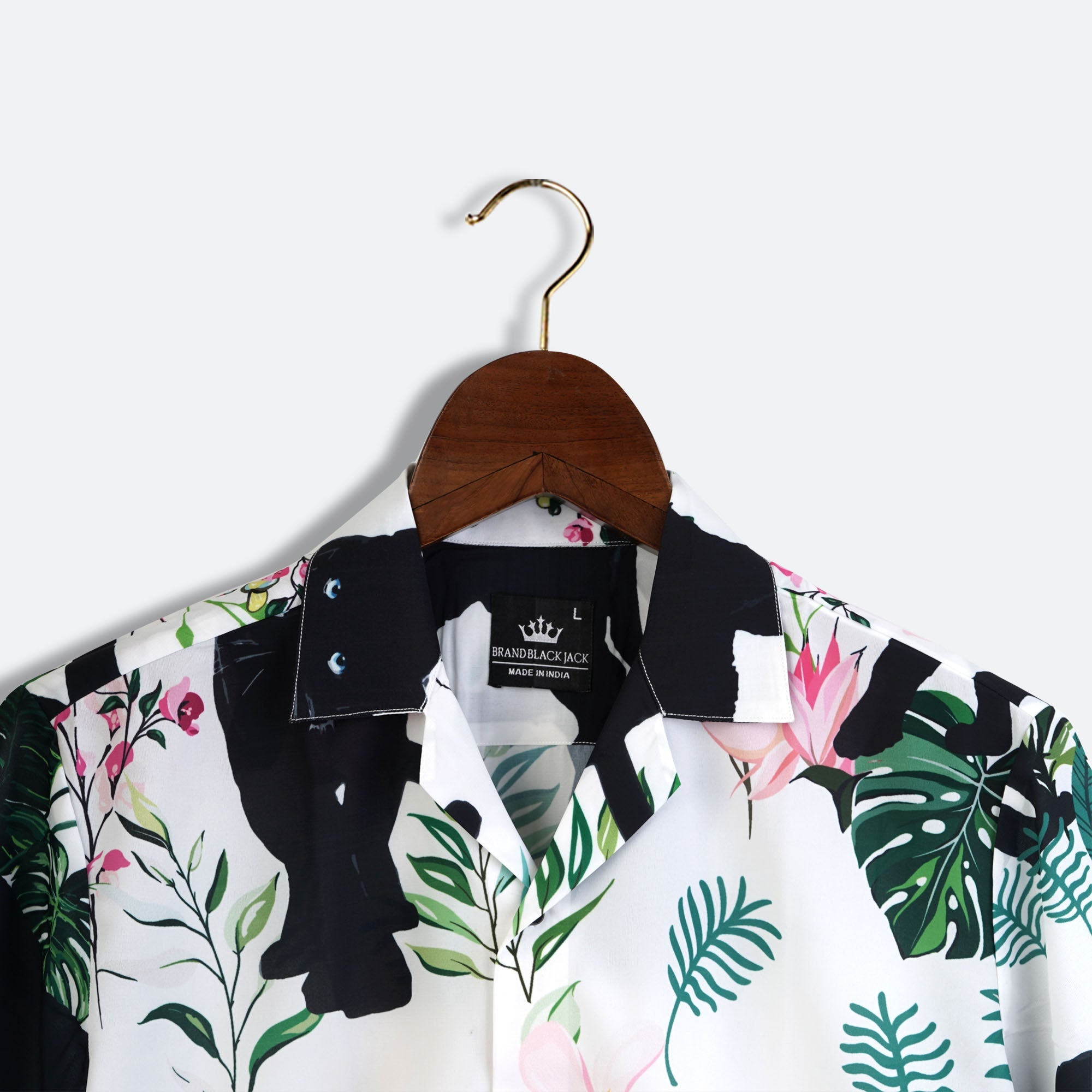 Wild Life Black Panther In The Tropical Forest Pink Flower Tropical Leaves Mens Printed Shirt
