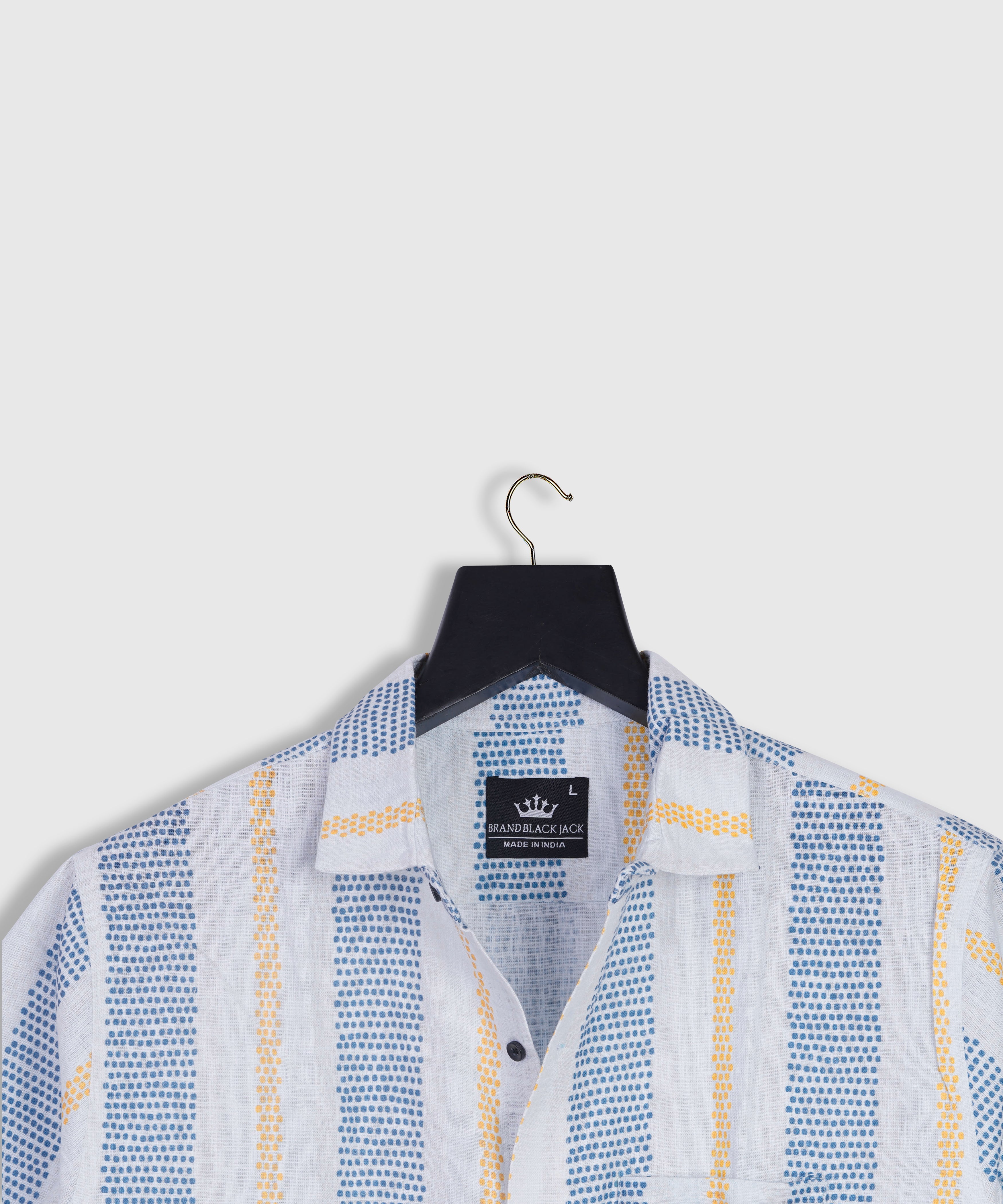 Provence Blue White Linen Woven Shabby Chic Style Weave Stitch Stripes Full Sleeve Mens Shirt by Brand Black Jack