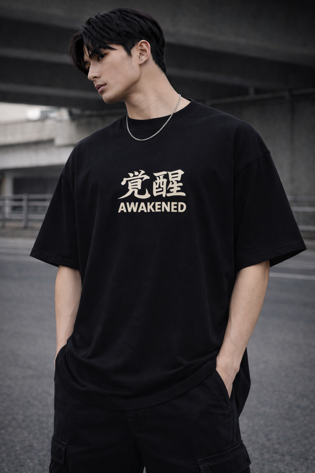 Awakened Anime Oversized T-Shirt – Drop Shoulder Black