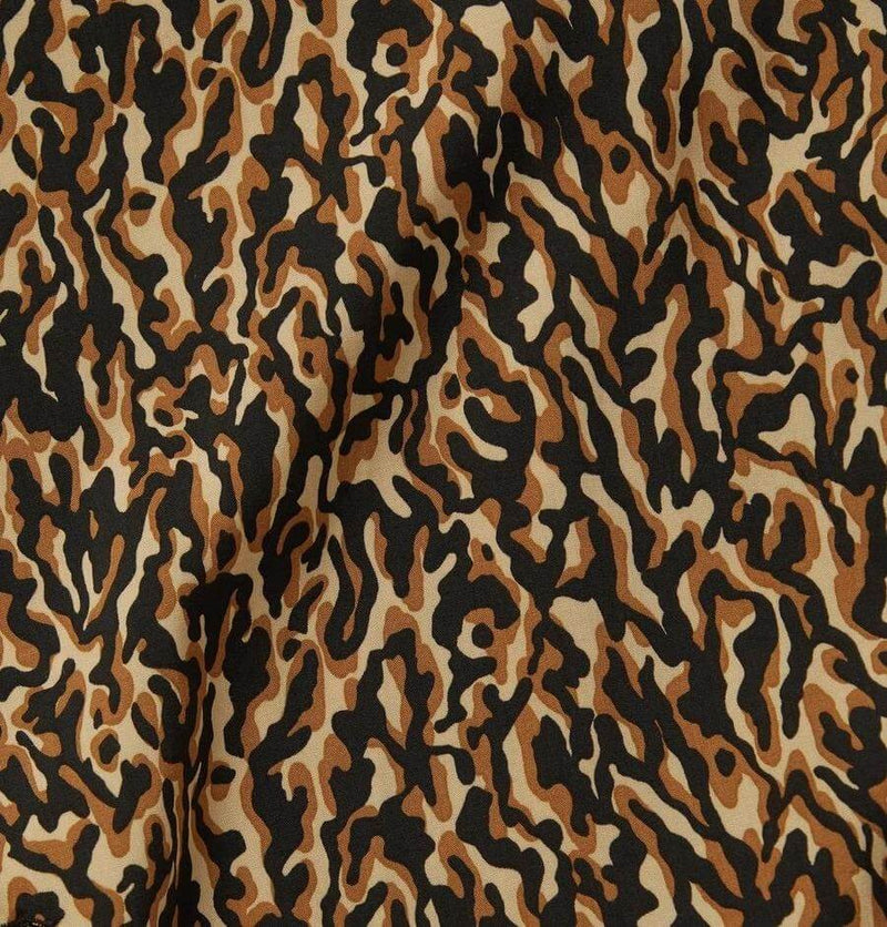 Men's Beige Camp Collar Leopard Print Short Sleeve Shirt