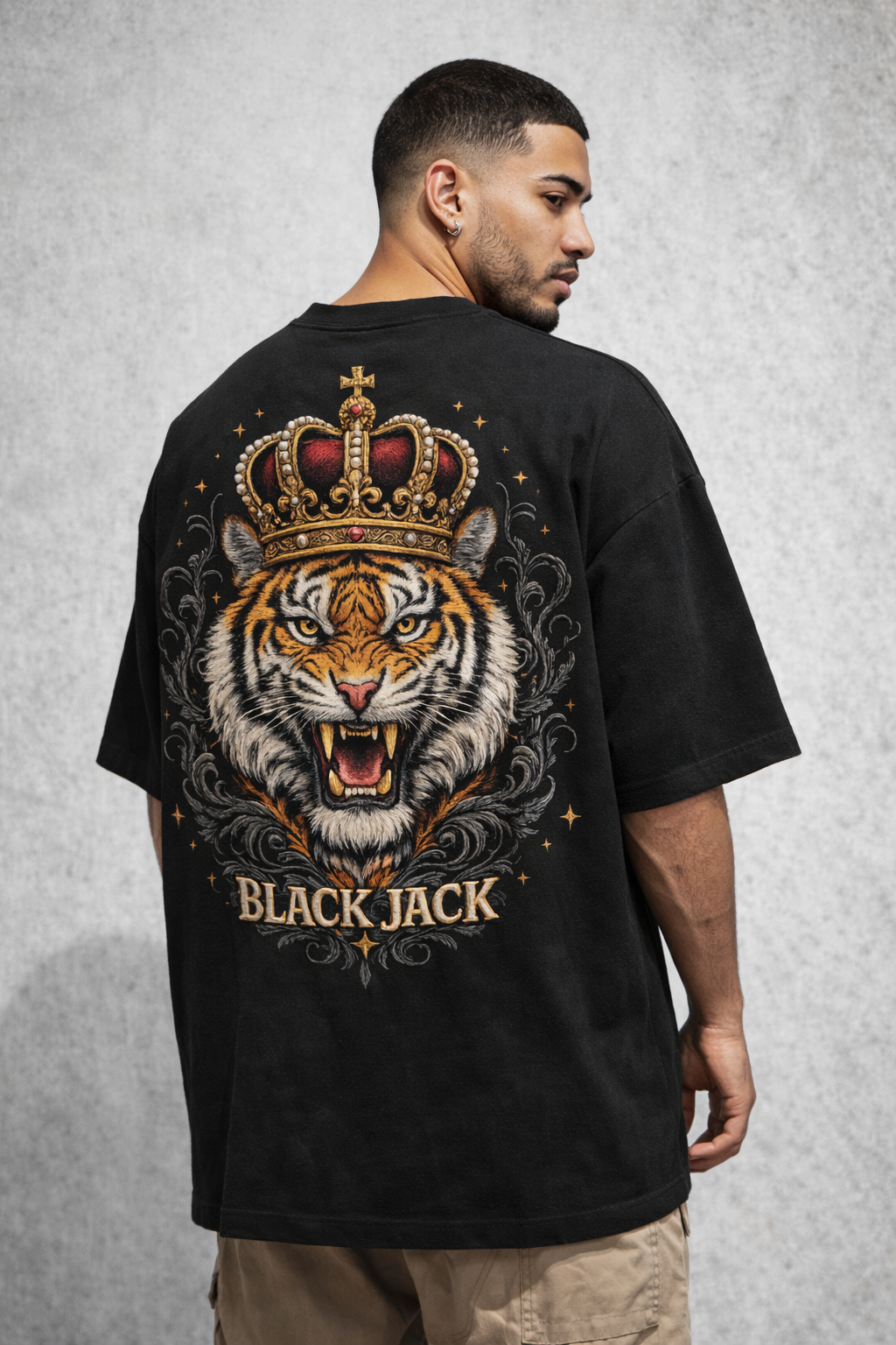 Black Jack Royal Tiger Crown Oversized T-Shirt – Premium Heavyweight Streetwear