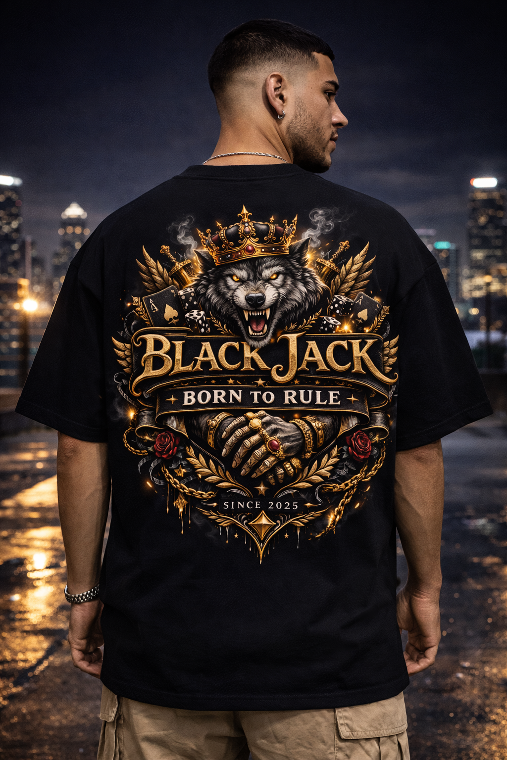 Black Jack Born To Rule Wolf Crown Oversized T-Shirt