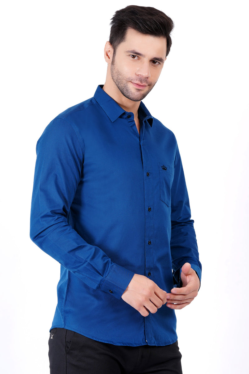 Nevy Blue Color Men's Cotton Shirt Full Sleeve Plain Shirts For Men