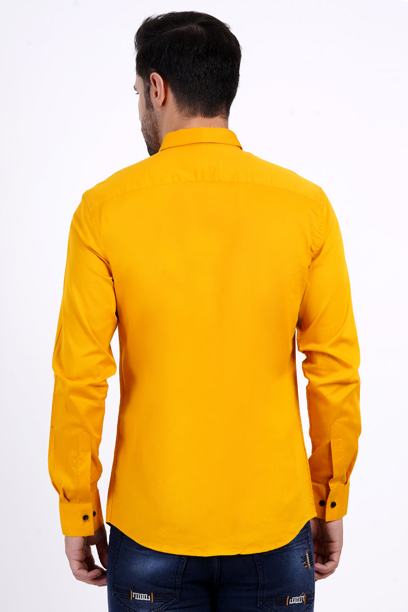 Yellow Color Men's Cotton Shirt Full Sleeve Plain Shirts For Men