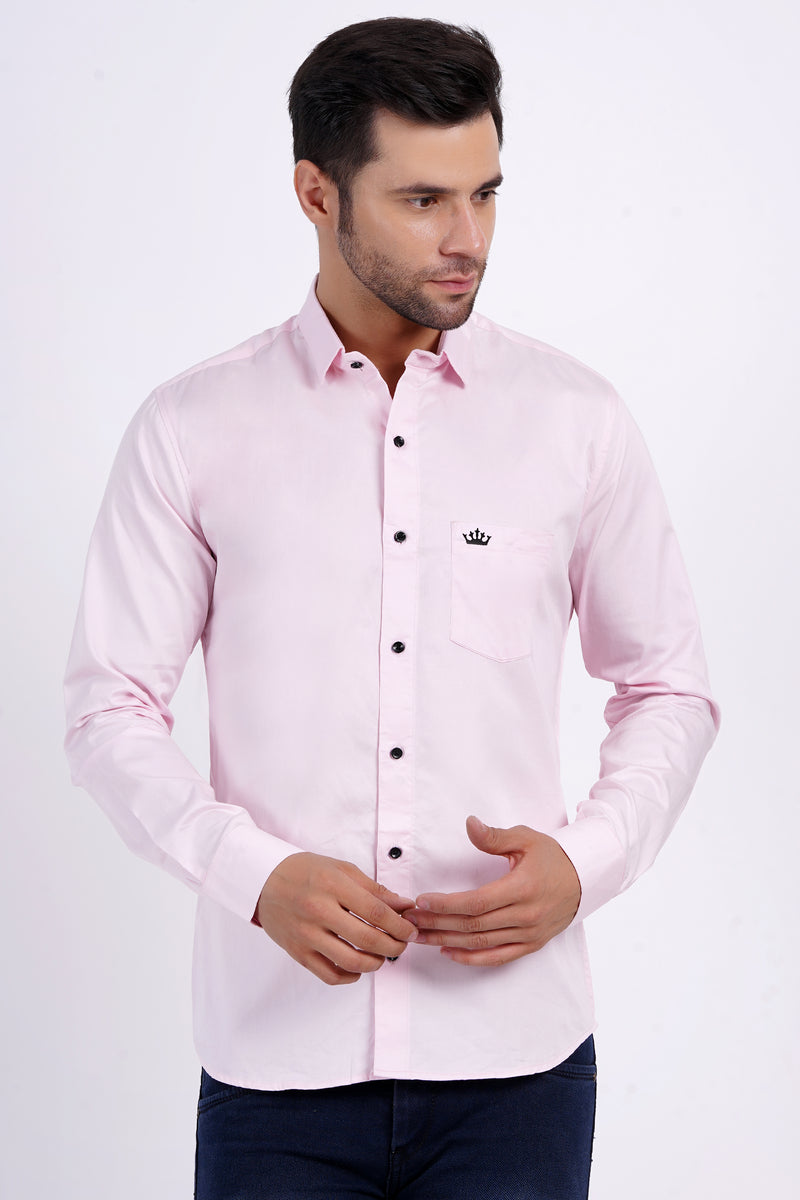Light Pink Color Men's Cotton Shirt Full Sleeve Plain Shirts For Men