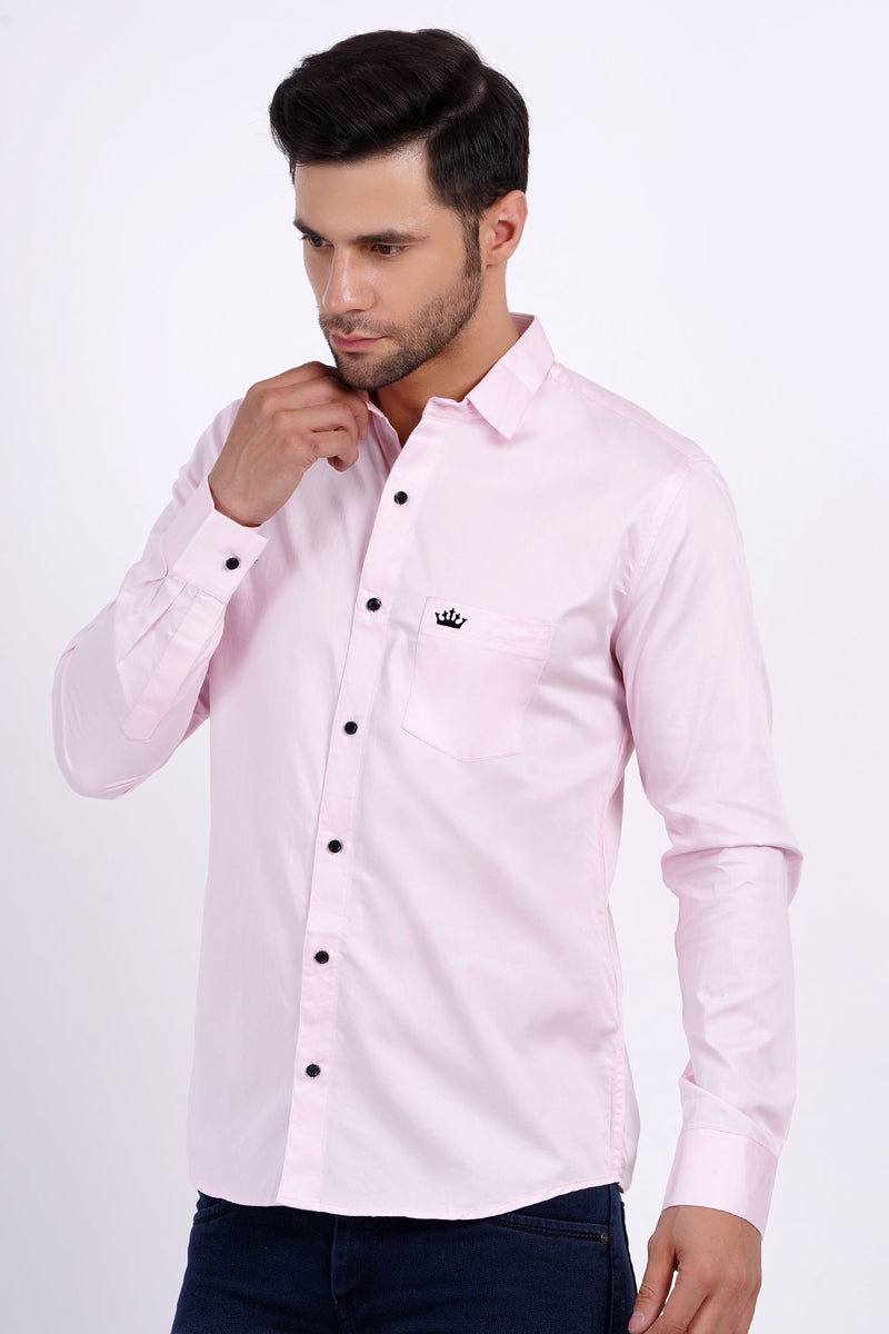 Light Pink Color Men's Cotton Shirt Full Sleeve Plain Shirts For Men