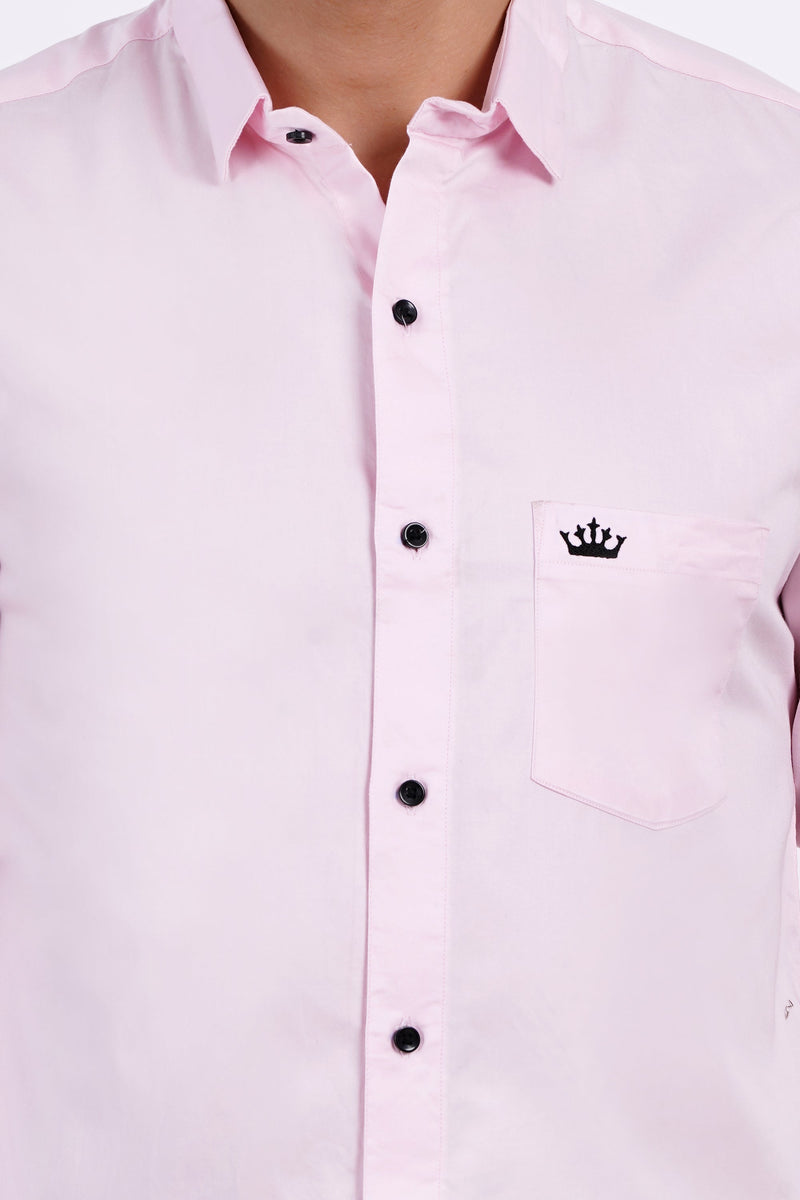 Light Pink Color Men s Cotton Shirt Full Sleeve Plain Shirts For Men Black Jack