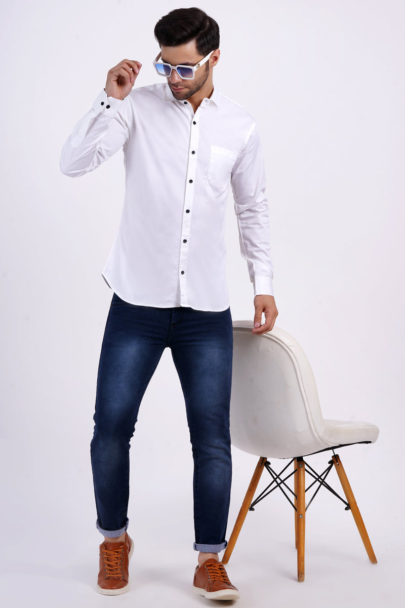 White Color Men's Cotton Shirt Full Sleeve Plain Shirts For Men