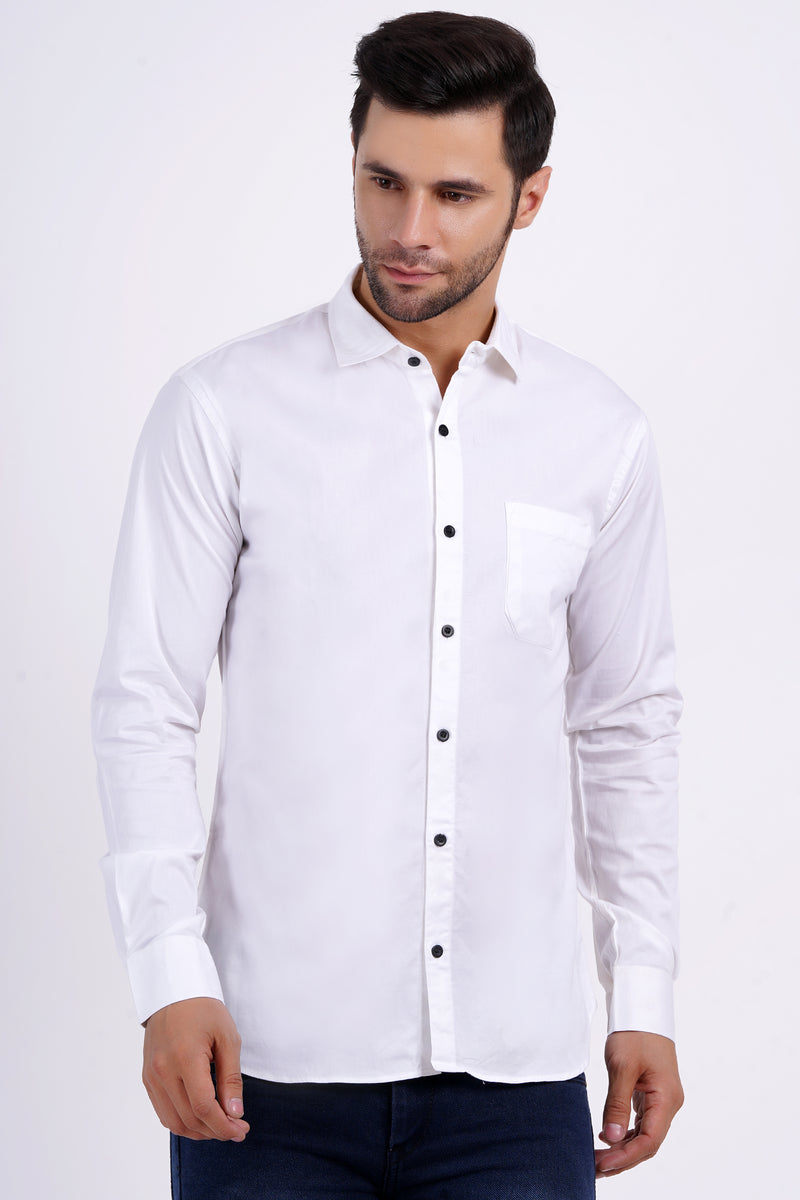 White Color Men's Cotton Shirt Full Sleeve Plain Shirts For Men