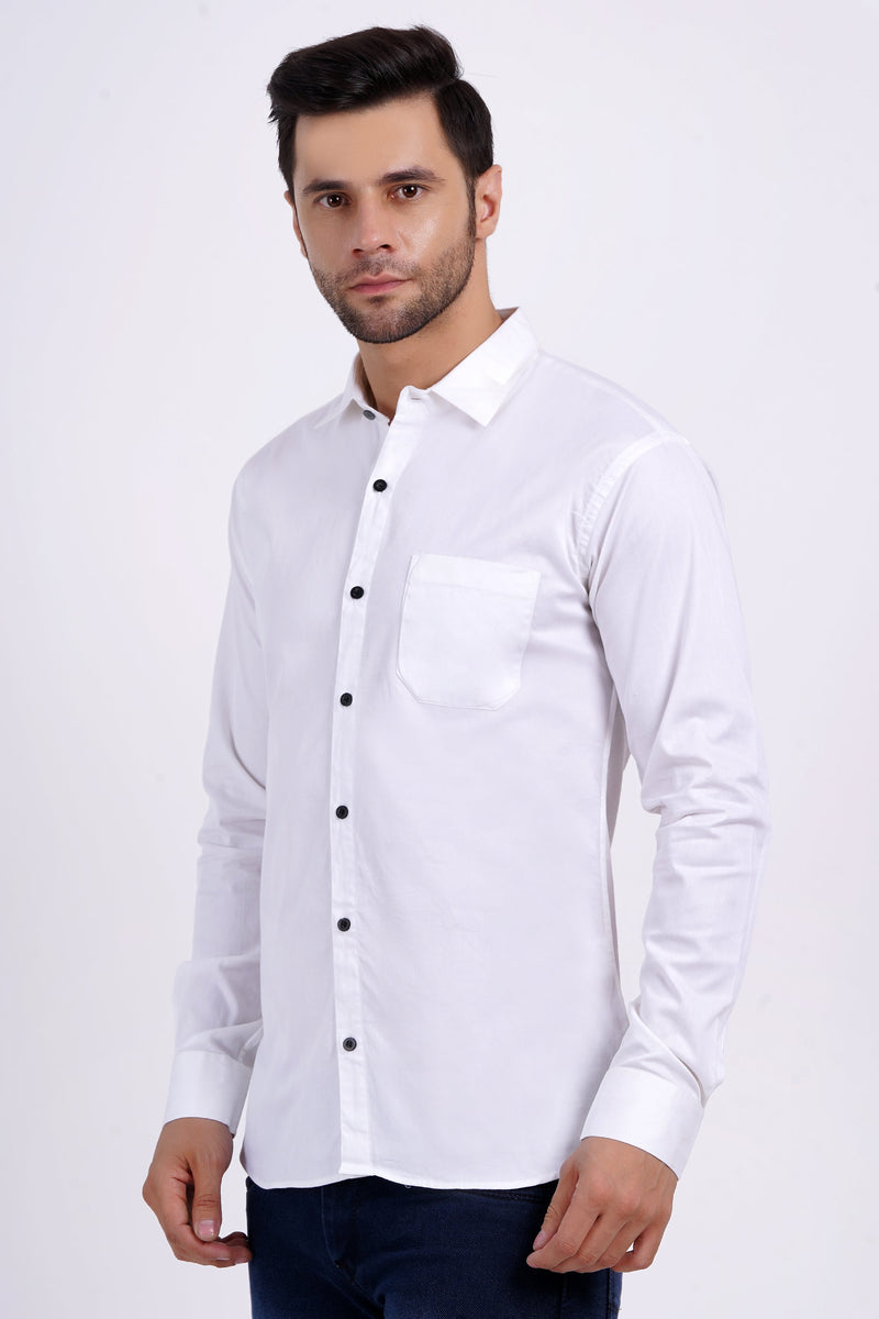 White Color Men's Cotton Shirt Full Sleeve Plain Shirts For Men