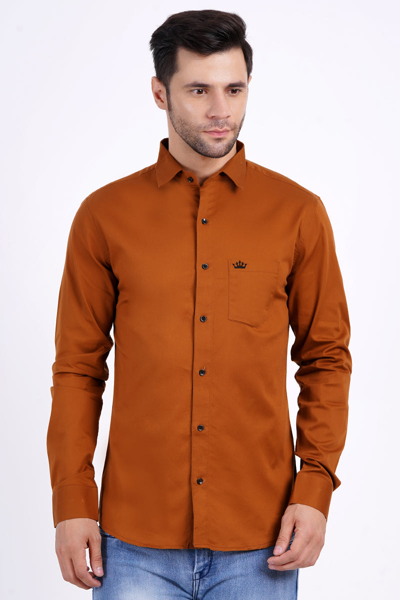 Coffee Color Men's Cotton Shirt Full Sleeve Plain Shirts For Men