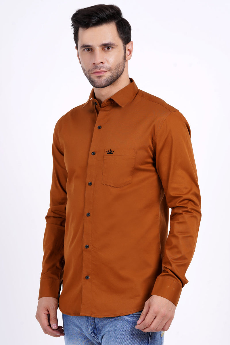 Coffee Color Men's Cotton Shirt Full Sleeve Plain Shirts For Men