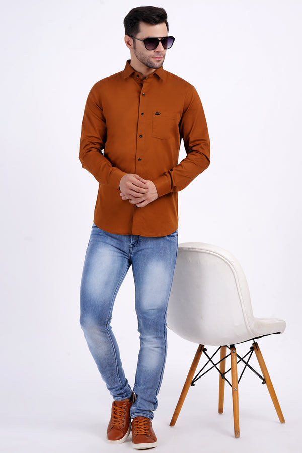 Coffee Color Men's Cotton Shirt Full Sleeve Plain Shirts For Men