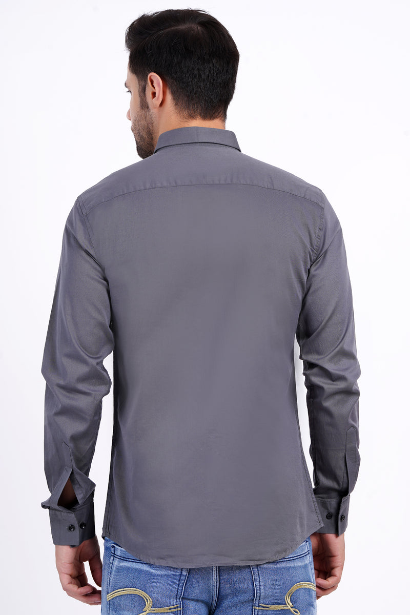 Gray Color Men's Cotton Shirt Full Sleeve Plain Shirts For Men