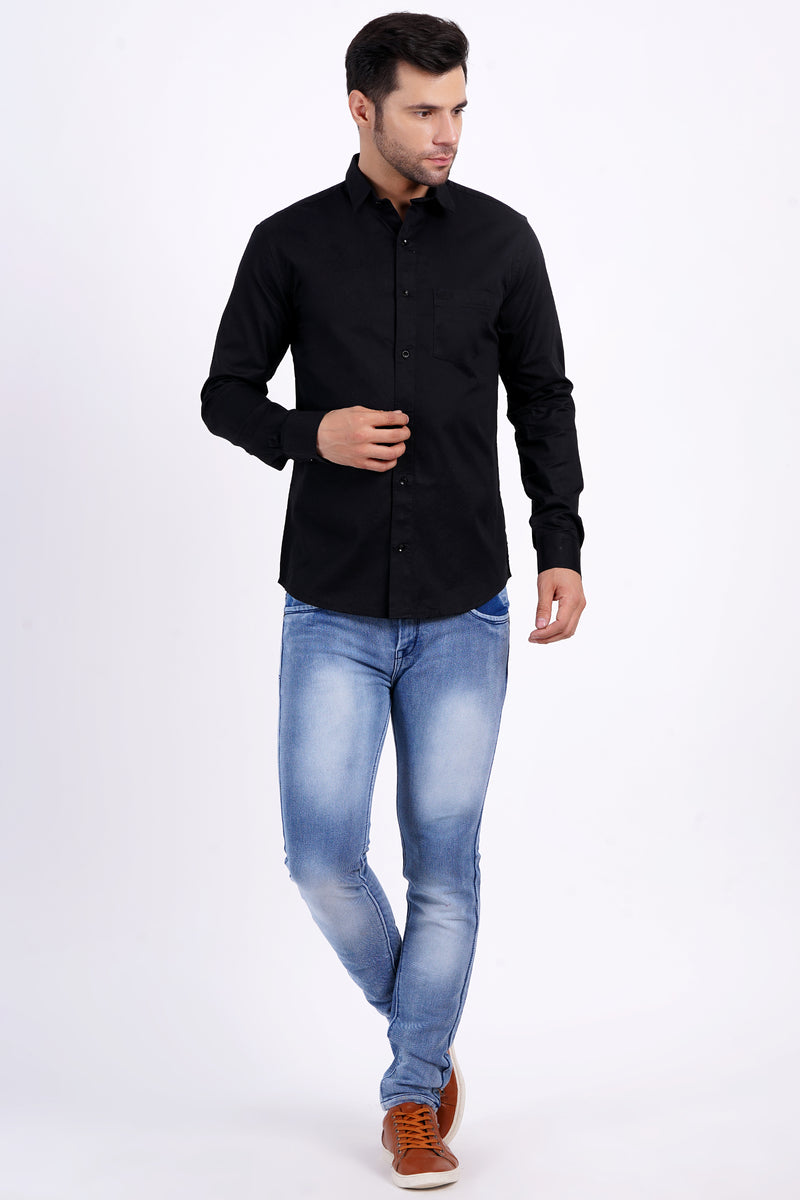 Black Color Men's Cotton Shirt Full Sleeve Plain Shirts For Men