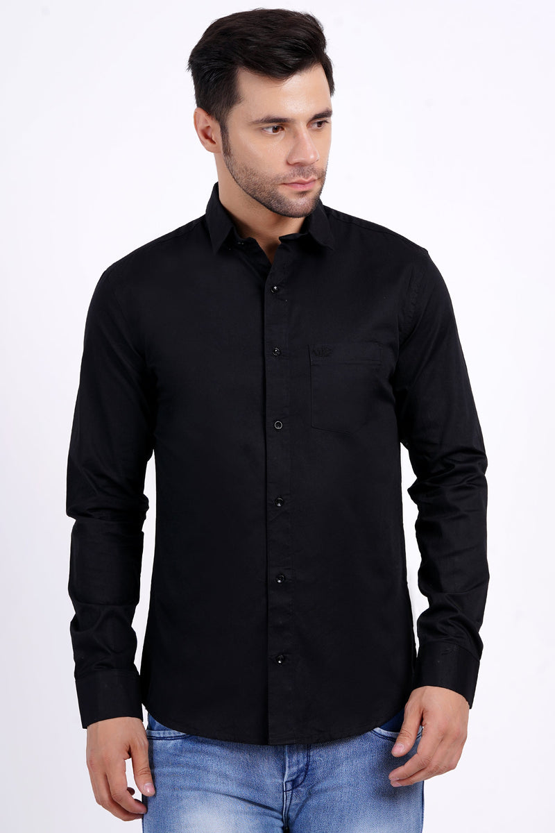 Black Color Men's Cotton Shirt Full Sleeve Plain Shirts For Men