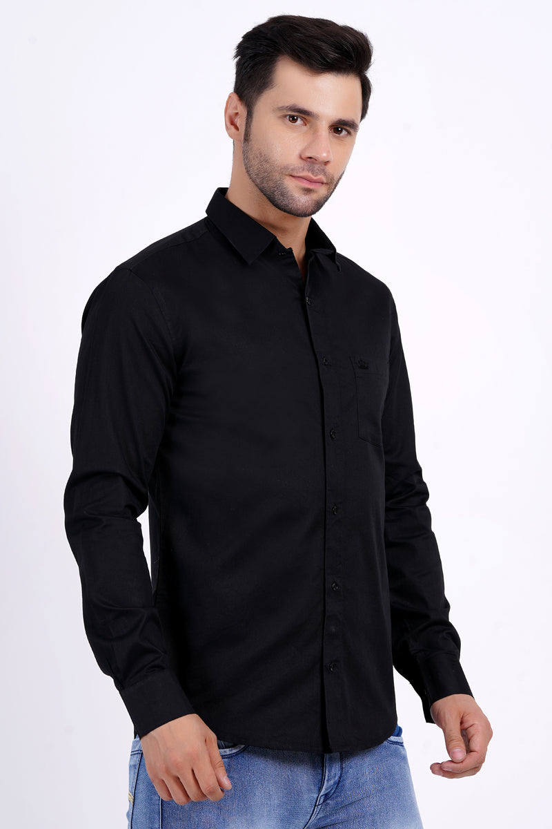 Black Color Men's Cotton Shirt Full Sleeve Plain Shirts For Men