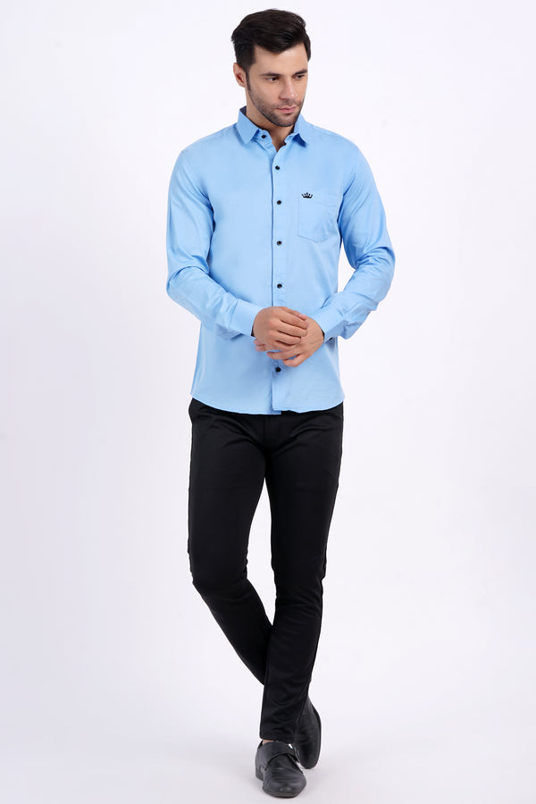 Sky Blue Color Men's Cotton Shirt Full Sleeve Plain Shirts For Men