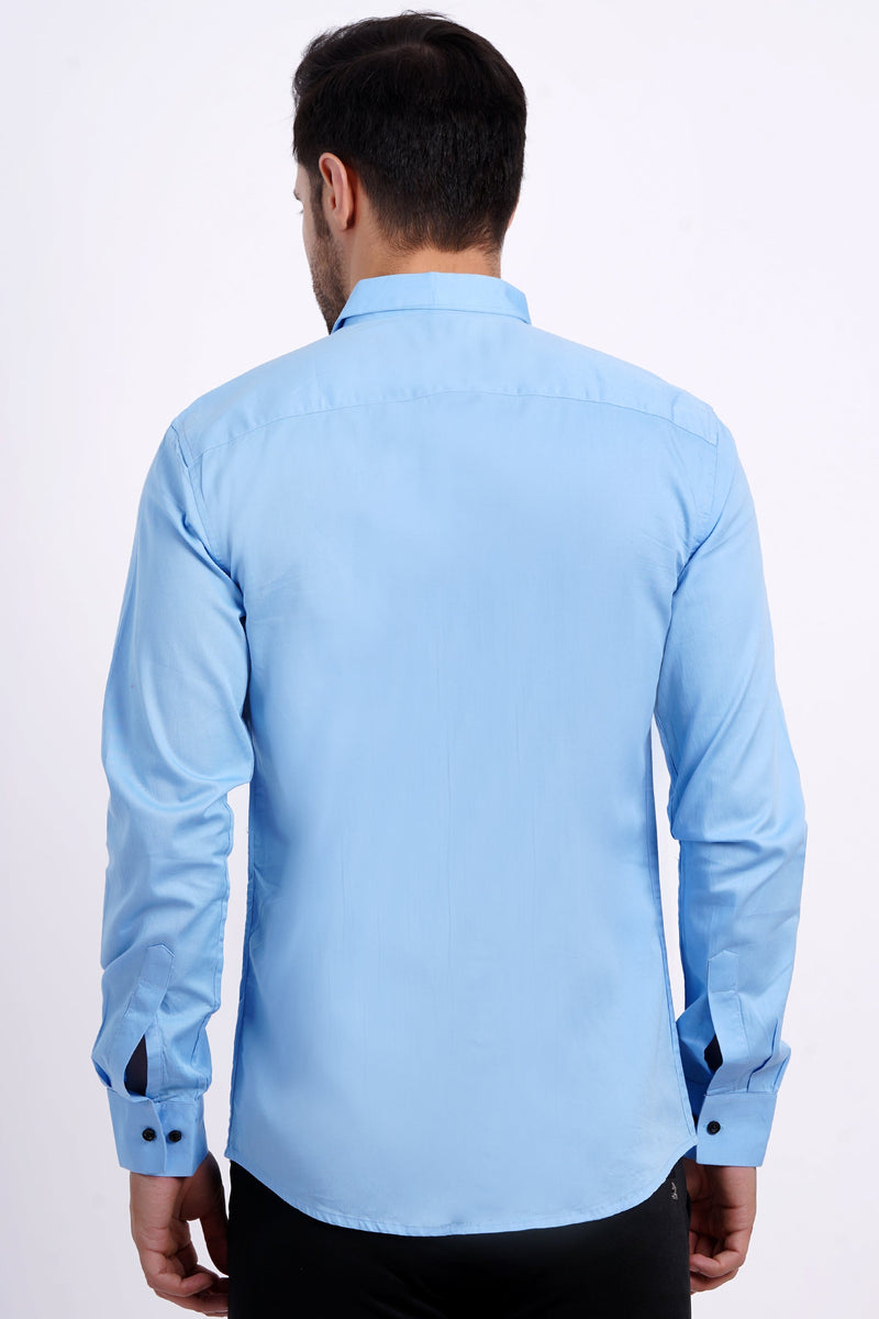 Sky Blue Color Men's Cotton Shirt Full Sleeve Plain Shirts For Men