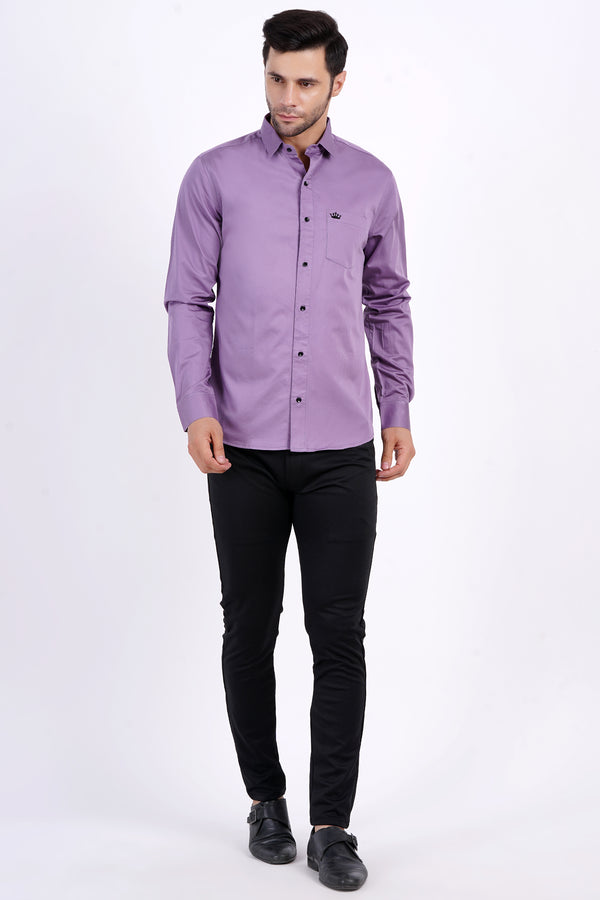 Purple Color Men's Cotton Shirt Full Sleeve Plain Shirts For Men
