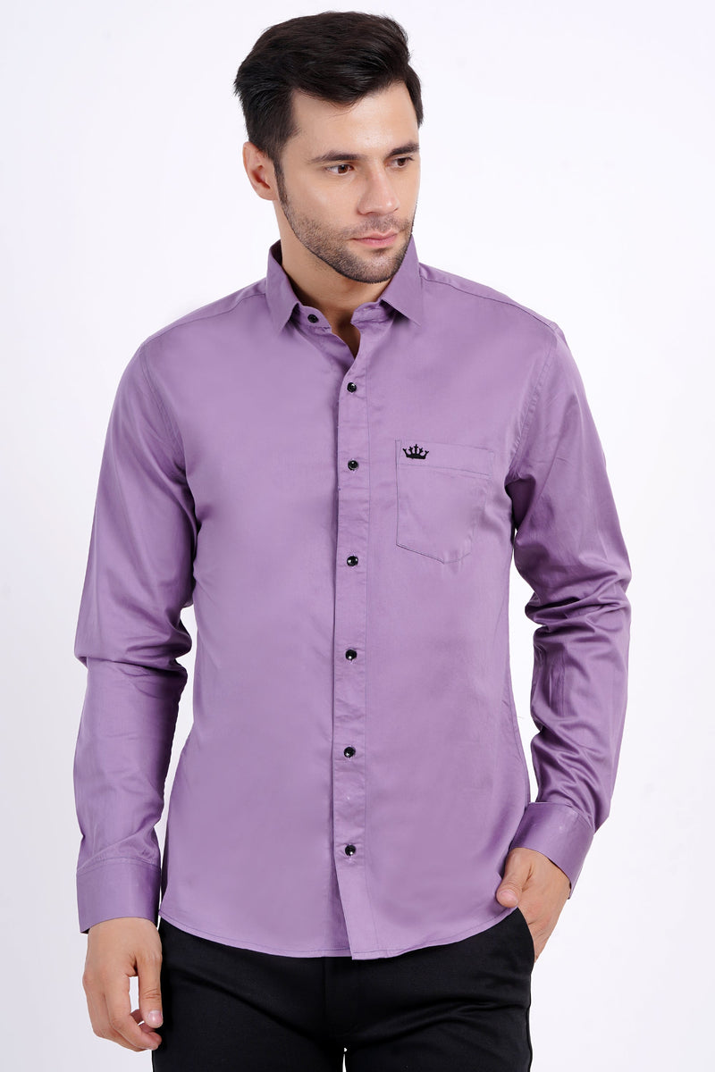 Purple Color Men's Cotton Shirt Full Sleeve Plain Shirts For Men