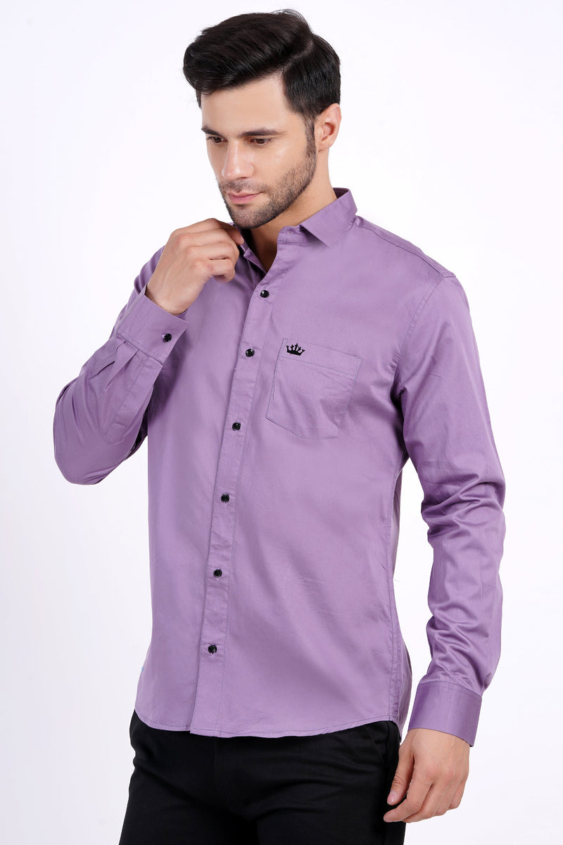 Purple Color Men's Cotton Shirt Full Sleeve Plain Shirts For Men