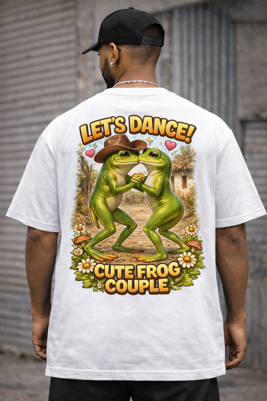 Cute Frog Couple “Let’s Dance” Oversized T-Shirt | Funny Summer Graphic Tee