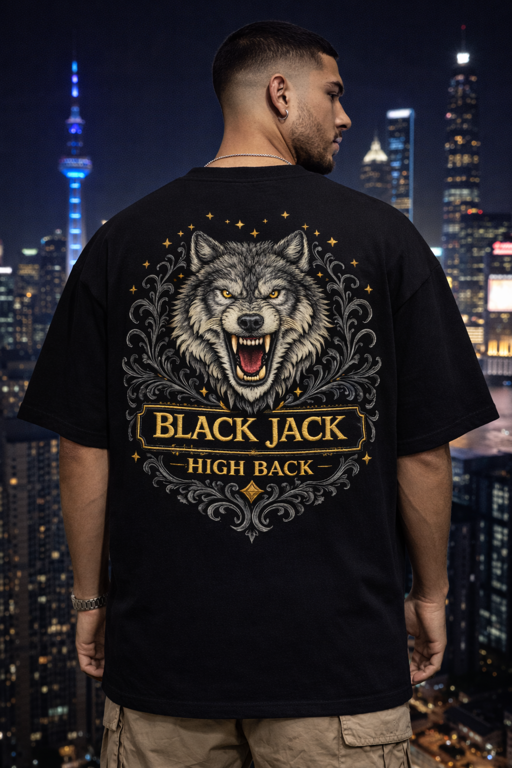 Black Jack High Back Wolf Oversized T-Shirt