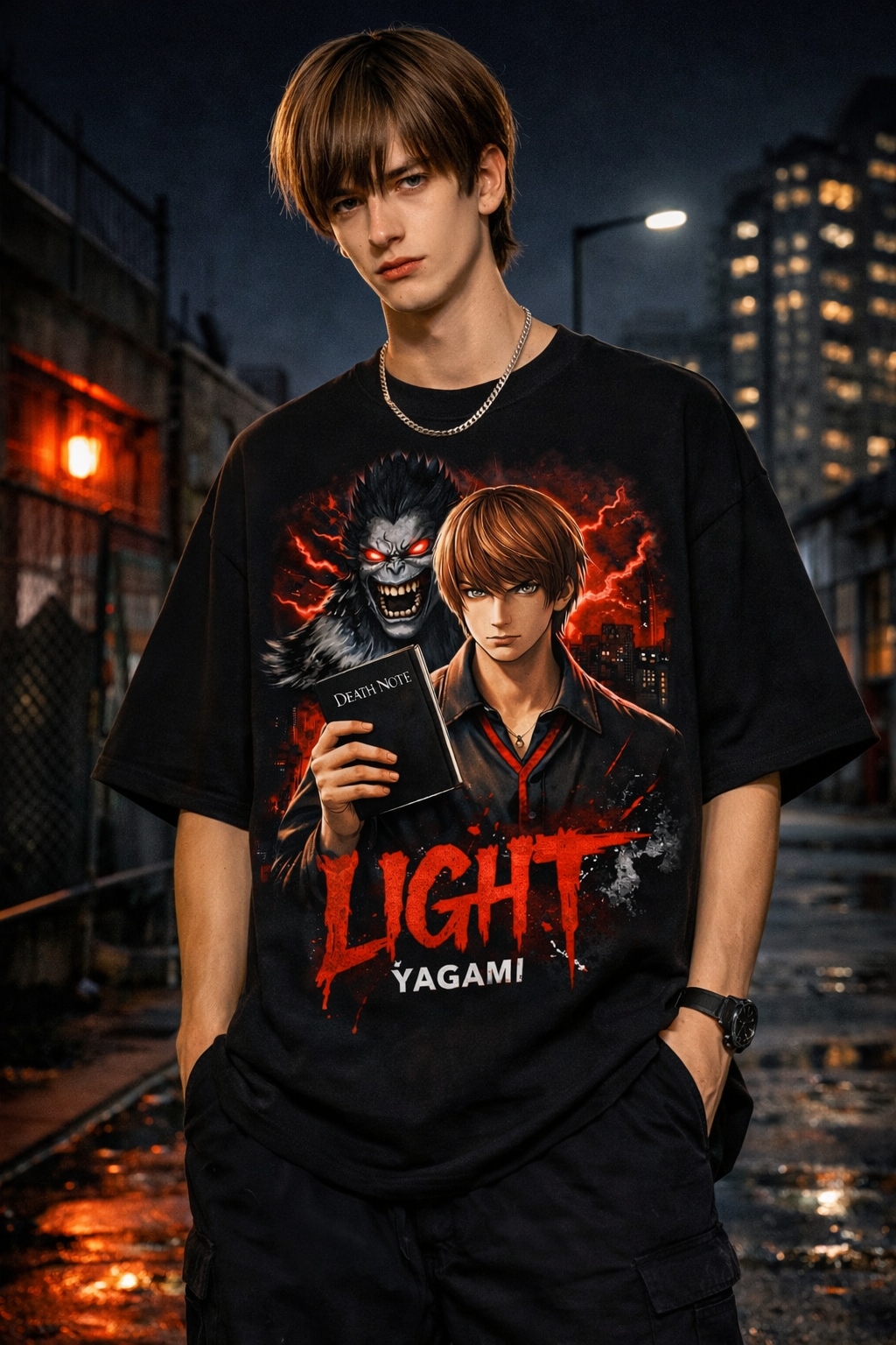 Light Yagami Oversized T-Shirt – Anime Streetwear Graphic Tee for Men