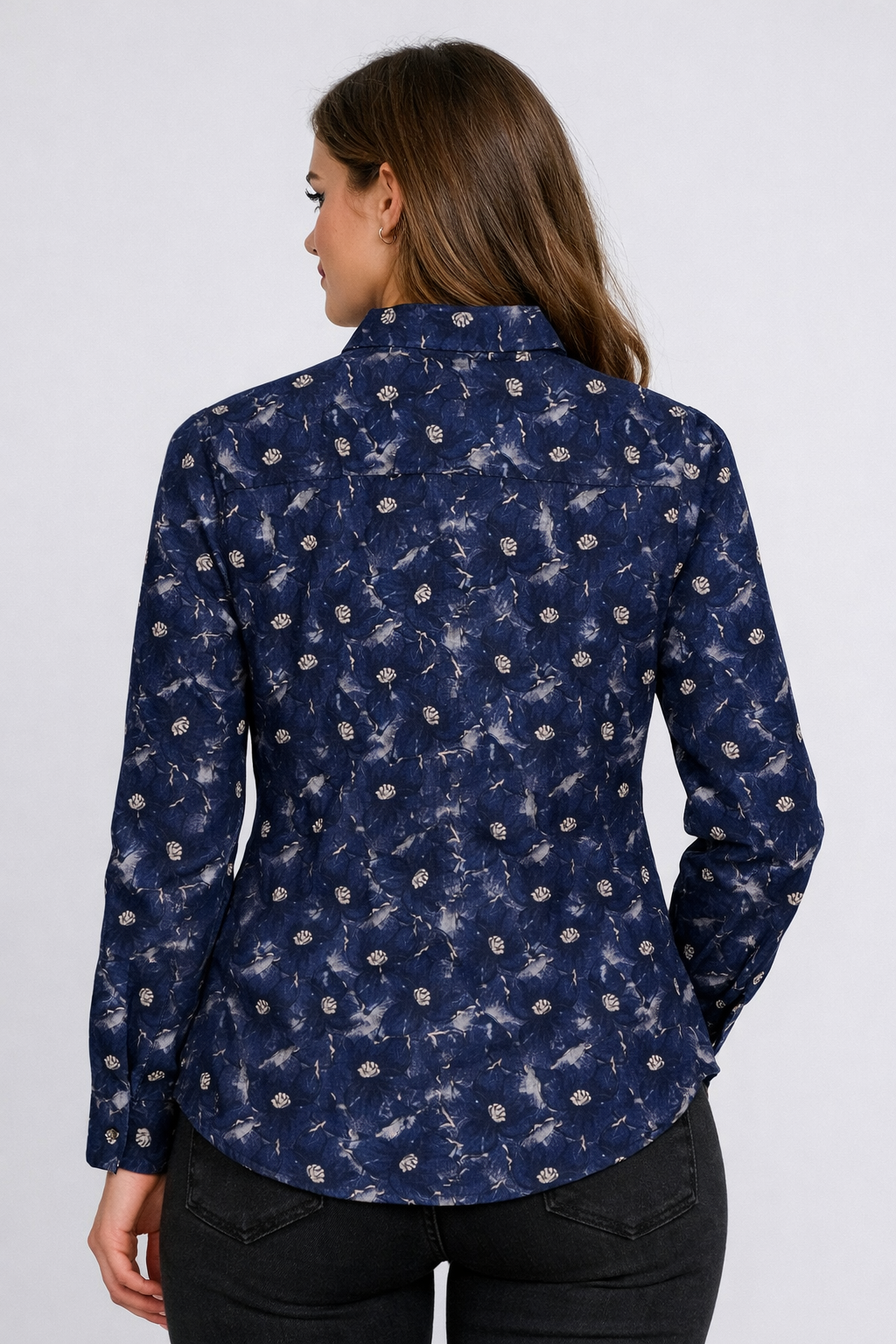 Linen Purple Attrective Lotus Floral Print Full Sleeve Women Shirt Top by Brand Black Jack