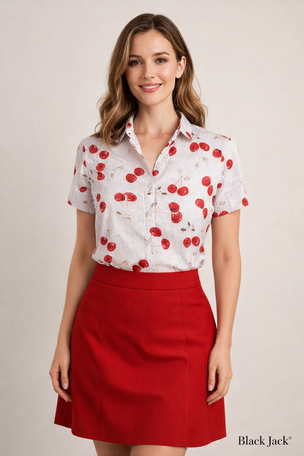 Linen Vintage Cherry plant Half Sleeve Printed Shirt By Brand Black Jack