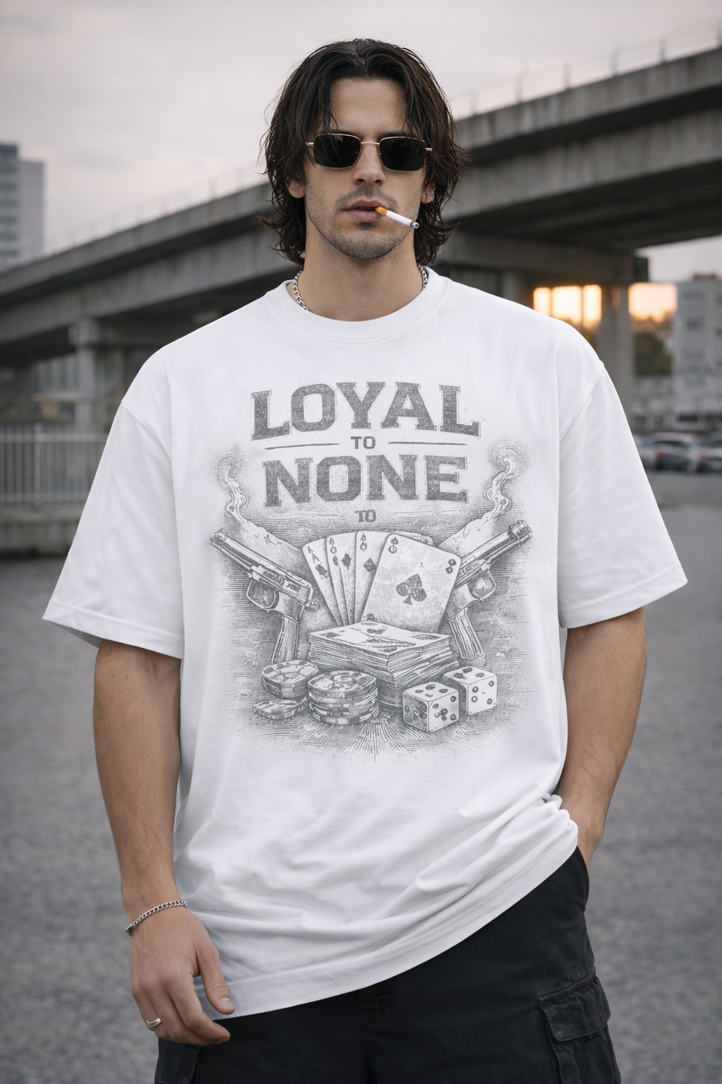 Loyal to None – White Oversized Streetwear T-Shirt | Brand Black Jack