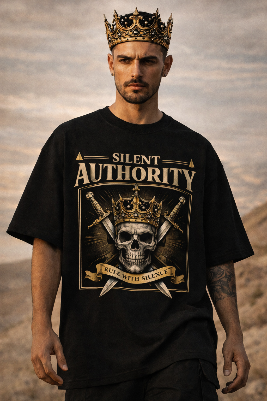 Men’s Black Oversized Drop Shoulder T-Shirt – Silent Authority Edition