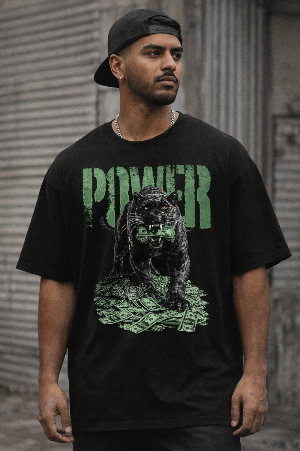 Men’s Power Panther Oversized Black T-Shirt