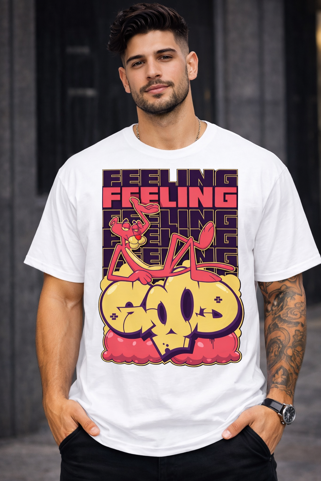Pink Panther Feeling Graphic T-Shirt – Cartoon Streetwear Oversized Tee