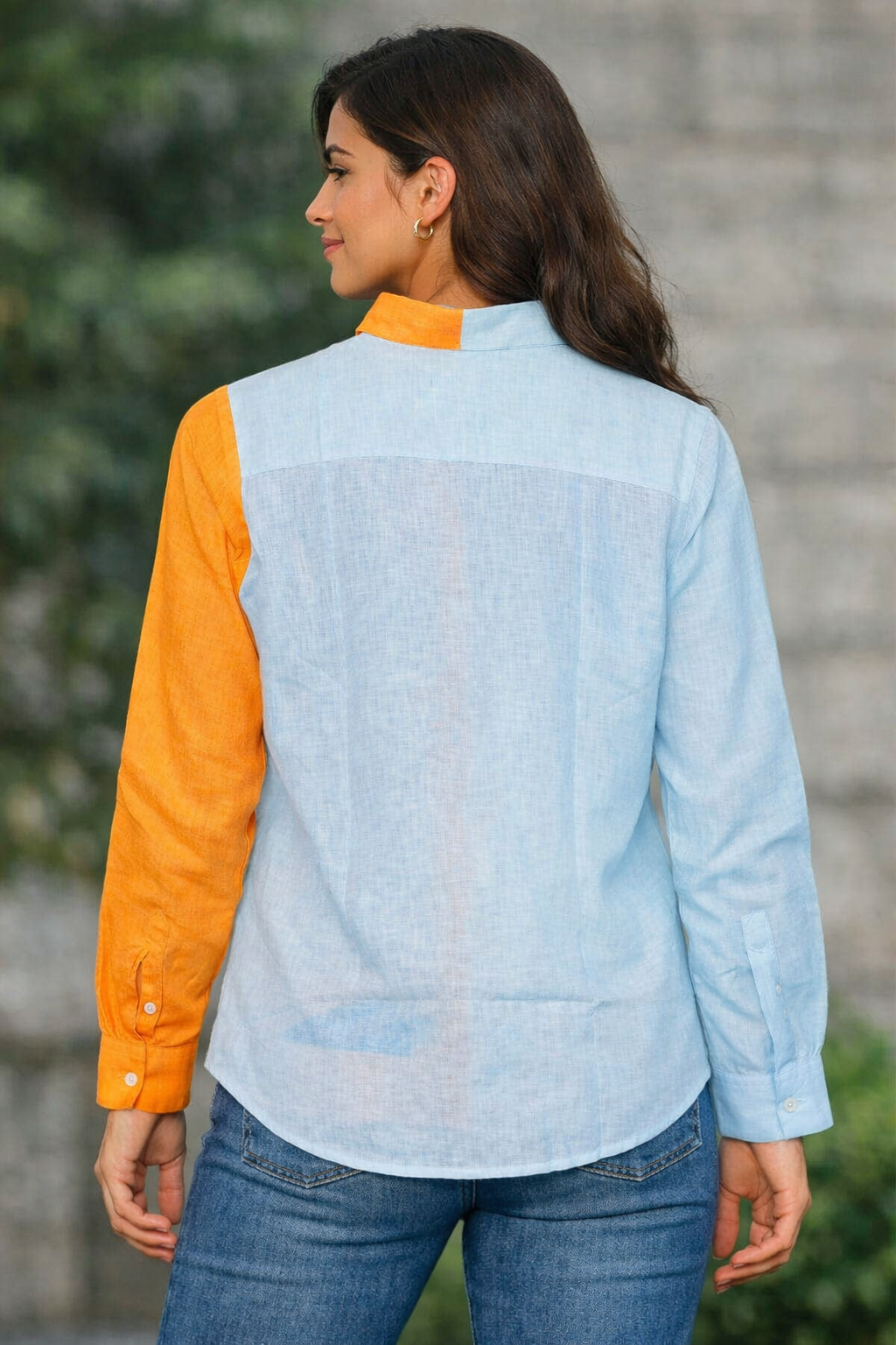 Pure Linen Fashion Portrait of a Model Girl with Sunglasses Women Printed Shist by Brand Black Jack